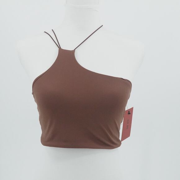 Alix NYC Top Womens Small Brown Cropped Tank Top Spaghetti Strap Asymmetric - Picture 2 of 8